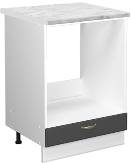 Vicco Herdumbauschrank Fame-Line, Anthrazit-Gold/Weiß, 60 cm, AP Marmor