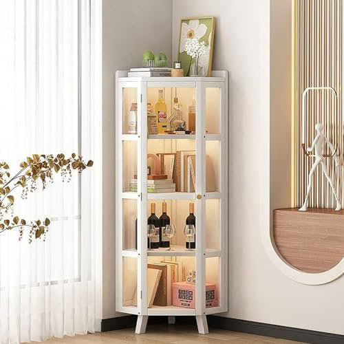 MJBDCVN Standvitrine, Glasvitrine, Vitrine, Sammlervitrine, Glasvitrine, Schmuckvitrine, 4. Weiß(Size:5 Tiers)
