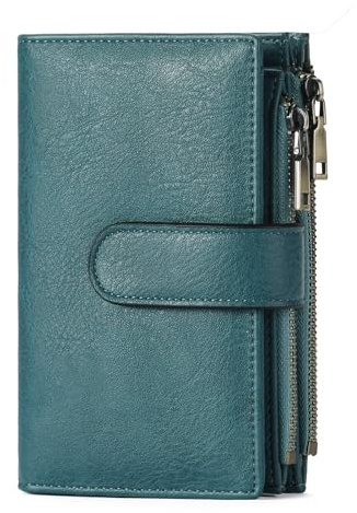 GOIACII Portefeuille Femme Cuir Moyen Porte-Cartes de Crédit RFID Double Fermeture éclair Porte Monnaie Grande Capacite avec 16 Cartes et 3 Fenêtre D'identification