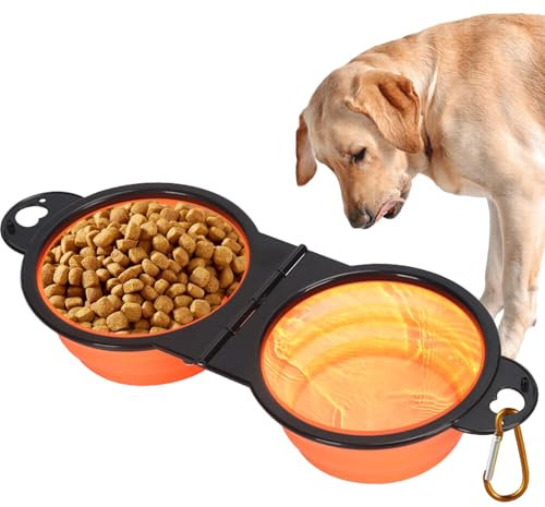 Hundenapf Faltbar, 2-in-1-Hundenäpfe, Haustier Futternapf Tragbarer Silikon - inklusive Aufhängeschnalle - ideal für Spaziergänge, Reisen, Wanderungen