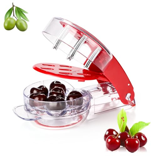 Zioliopaner Cherry Pitter, Stainless Steel & Plastic, Red, 7.68 x 4.33 x 2.36, 6 Cherry Pit Remover, Multi-Function Fruit Pitter