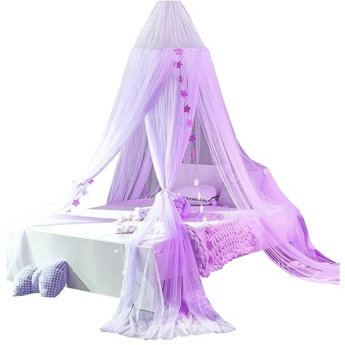 Moskitonetz für Bett, rund, Kuppeldach mit Krone, Stern, zum Aufhängen, Bettzelt, Banner, Stern, Lichterkette, für Kinder