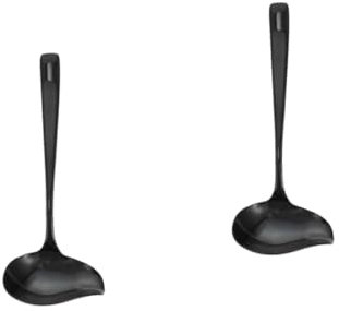 PHENOFICE 2pcs Stainless Steel Duckbill Sauce Spoon Ergonomic Handle Kitchen Gadget Smooth Polished Oil Scoop for Cooking Serving and Saucing Black