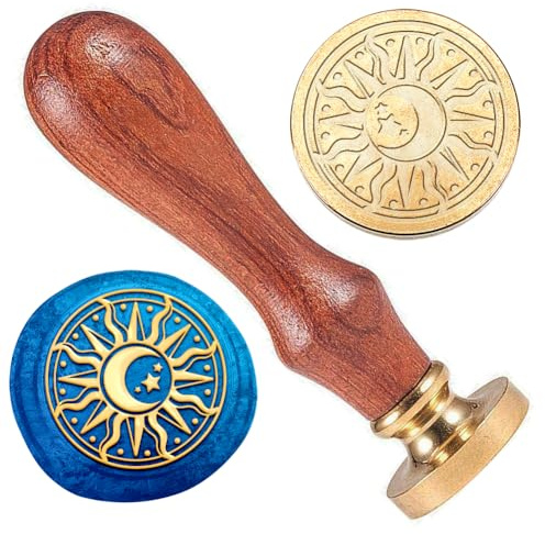 DELORIGIN Siegelstempel Mit Sonne Mond Und Stern Geprägter Stempel Siegelung Abnehmbarer 25 Mm Messing Wachssiegel Stempelkopf Für Hochzeitseinladungen Umschläge Geschenkverpackungen Dekor Handwerk