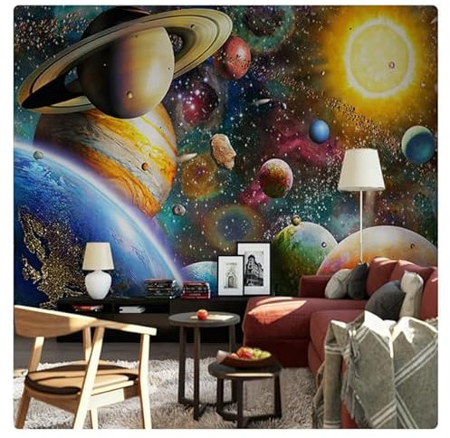 Benutzerdefinierte große 3D-Wandtapete Weltraumuniversum Kinderzimmer Galerie Hintergrund Wandmalerei Fresken * 350 cm x 256 cm (137,8 x 100,8 Zoll)