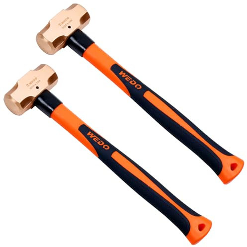 WEDO 2-Piece Copper Sledge Hammer Set,3lb+3lb,Fiberglass Handle,Die-Forge,Corrosion Resistant, DIN Standard,Length 400mm(16)