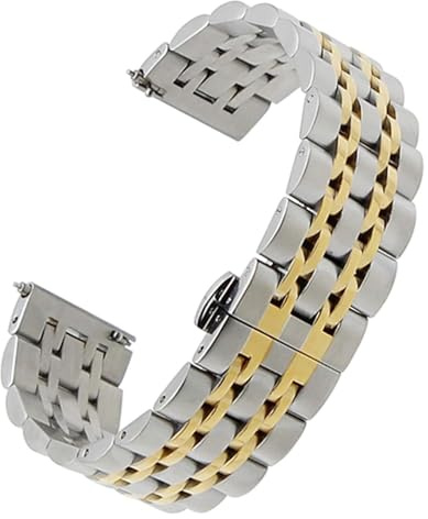 ERVDKXCOI Uhrenarmband Massiv Edelstahl Uhrenarmband Armband Herren-Sportarmband, Schnellverschluss, 18 mm, 20 mm, 22 mm, universelles Ersatzarmband, Armband(Silver Gold,22mm)