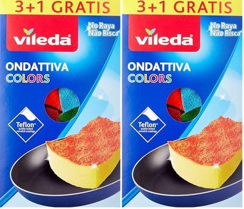 Vileda Ondattiva Milleusi Colors 3+1, Spugna, Multicolore, 13x22x2.6 cm, 4 unità (Confezione da 2)