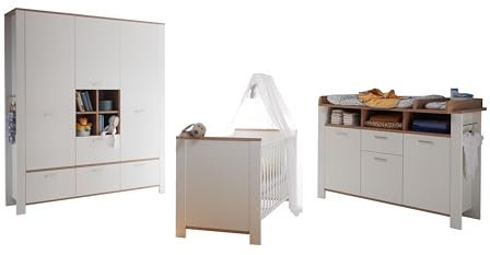 M Möbel-Direkt Deutschlands schnelle Möbel Babyzimmer Adele in Weiß und Asteiche – Komplett-Kinderzimmer Made in Germany - Verschiedene Set Varianten wählbar (3 teilig)