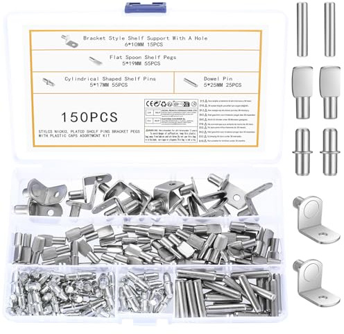 150 Stk Regalbodenträger 5mm, Einlegeboden Halter, Fachbodenträger für Einlegeböden Stifte Schrankboden Halter, Regalbrett Halterung, Regalstifte, Regalbodenhalter für Bücherregal Möbelschrank