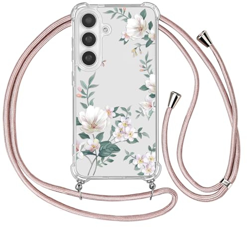 Ciciber Ttusy Handykette Hülle für Samsung Galaxy S25 mit Band, Durchsichtig Muster Blumen Case Weiches TPU Silikon Schutzhülle mit Kordel zum Umhängen Necklace HandyHülle für Samsung S25, 03