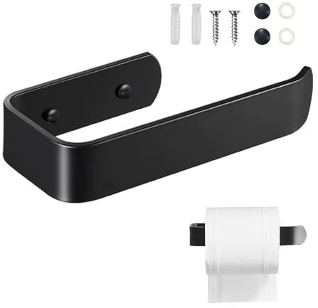 JIEYUCHU Portarotolo Carta Igienica, Montaggio a Parete o Autoadesivo, Portarotolo Carta Igienica Senza Foratura, Moderno Porta Carta Igienica Adesivo per Bagno e Toilette (Nero)