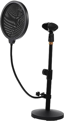 Soporte para Micrófono de Mesa Ajustable Negro, Base Redonda Metal
