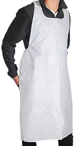 BALSAT Delantal Desechable de Polietileno 1250x800x0.08 cm | Protege Ropa en Ambientes de Trabajo, Alta Resistencia, Hipoalergénico y Económico | Azul o Blanco (Blanco)