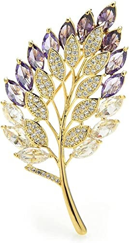 CTRSM Brosche, Brosche Damen Elegante Luxus Blatt Brosche Zirkonia Blattform Hochzeitsbankett Brosche Damen Modeaccessoires Brosche(Purple)