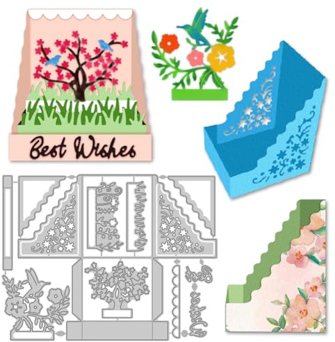 DELORIGIN 3D Stanzformen Für Displayboxen Zur Kartengestaltung Blumen Vögel Box Aus Kohlenstoffstahl Scrapbooking Schablonen Prägevorlage Für DIY Papierbastelbox