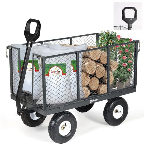 Sekey Bollerwagen Gartenwagen Titan – ECHT 500 KG Belastbar, 3-in-1 Bollerwagen Plattformwagen, Patentierter Ergonomischer Griff, Gummi-Luftreifen, Stabil und Rostfrei, 200L, Grau