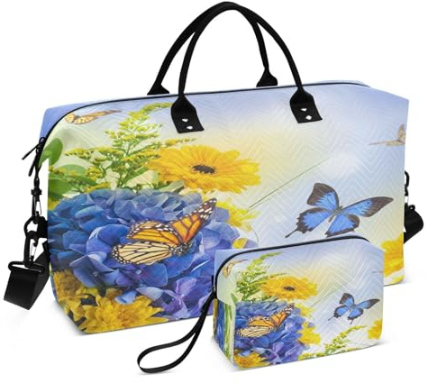 Sac de sport de voyage bleu hortensias papillon pour femme et homme, multicolore