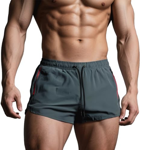 Muscle Cmdr herr korta byxor sommarshorts, sportig träning, simning, gym, med innerbyxor, GRÅ, L