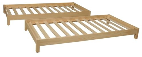BB Loisir Lit empilable 1 Place 80x200cm 2 sommiers Inclus Bois Clair