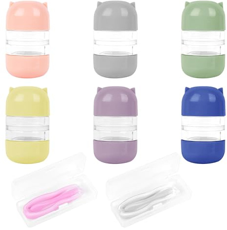 ReignSword 6 Pack Contacts Case Cleaner Machines with 2 Applicator & Removal Tool, Cute Colorful Contact Lens Cases Set, Portable Eye Contact Travel Soak Storage Cases
