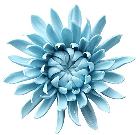 Escultura de Cerámica de Pared , Escultura decorativa de cerámica hecha a mano con flor de crisantemo azul, adorno colgante de pared en 3D, decoración artística for el hogar, regalo de boda, 15 cm