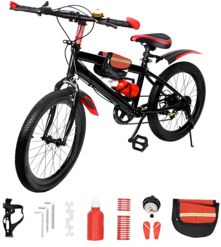 CHIMHOON 20 Inch Unisex Mountainbike Bicycle, 7 Speed Bike 85KG, Boy Girl Mountain Bikes for 8-13 Years, Road Bicycle, MTB Bikes, City Bike, Green/Red Junior Bike