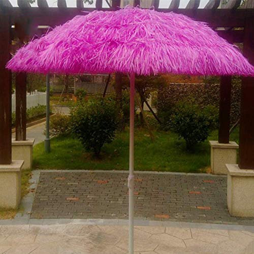 SGKOMN Garden Parasol Outdoor | 1.6m Umbrella Surface Curvature | Pink PP Simulation Straw Parasol | High 2m | - for Balcony/Terrace/Beach Sun/Patio - Without Bracket, Red