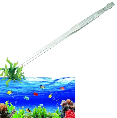 Gostur 18.9 inch Aquarium Tweezers with Hanger, 2025 New Extra Long Feeding Tongs, Stainless Steel Large Aquascape Tools for Fish Tank, Terrarium, Aquascaping, Reptile Snake (Curved)