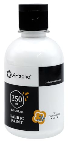 Artecho Atecho Weiß Textilfarbe waschmaschinenfest, waschfeste Stoffmalfarben (250ml) in Flaschen, wasserfeste Stofffarben für Kinder auf T-Shirt, Schuhe, Jeans, Tasche, Kleidung