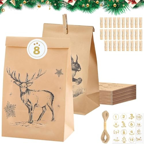 BlueXP Calendario de Adviento para Rellenar Negro 24 Bolsas de Tela Negra 22×18,5×6cm Incluye Cuerda de Yute 25 Pinzas de Madera y Pegatinas Numéricas 1–24 Bolsas DIY Navidad para Niños y Adult