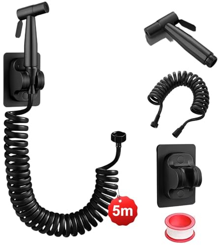 DEANKEJI 5 Mètre PE Kit Douchette WC-Ensemble, Noir Douchette Toilette, Robinet-Douchette WC avec Tuyau, pour à la Salle de Bain, à la Cuisine, à L'hôtel