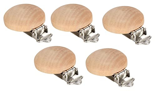 Smandy 5 Stück Baby-Schnuller-Clips, Schnullerhalter aus Buchenholz, Langlebige Beißring-Clips für Jungen und Mädchen
