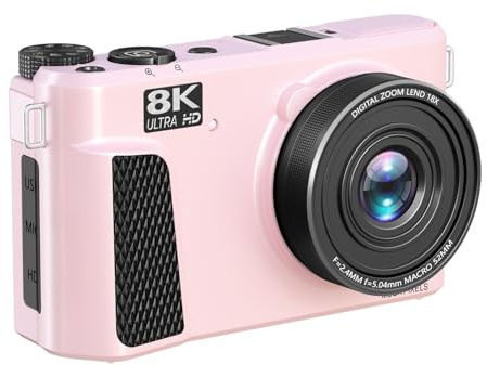 Jiawu Appareil Photo Autofocus 8K 88 MP avec Zoom 18X pour les Amateurs de Photographie et les Professionnels, Kit D'appareil Photo sans Miroir avec Double Batterie et Carte Mémoire de 32 Go (PINK)