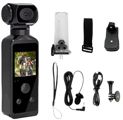 YVAAASIYC Videocamera tascabile 4K HD, videocamera sportiva Wi-Fi anti-vibrazione, girevole a 270°, impermeabile fino a 30 m, piccola for la fotografia(With 128G Card)