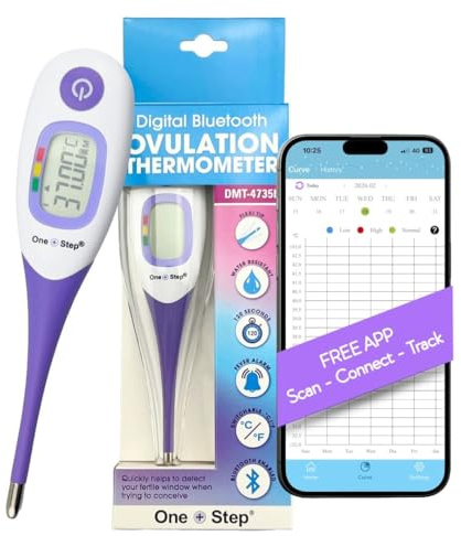 One Step Basal Body Temperature Thermometer with Bluetooth – Digital Ovulation & BBT Tracker with Automatic App Sync for Fertility & Cycle Monitoring
