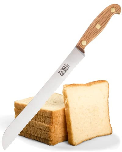 Heritage Oak 23cm|9in Bread Knife - Sheffield Made by Taylors Eye Witness. High Carbon Stainless Steel Razor Sharp Blade. European Oak. Ergonomically Designed Wooden Handle. Brass Rivets. Full Tang.