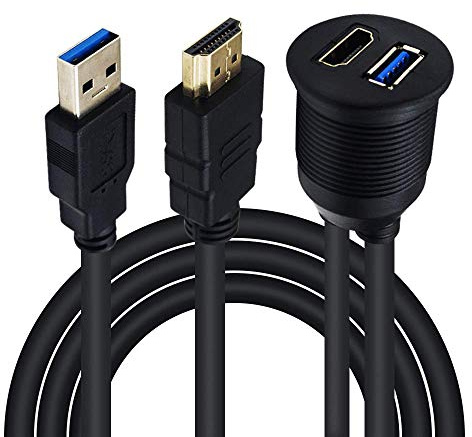 Duttek USB & HDMI Panel Flush Mount Kabel, USB 3.0 & HDMI Stecker to Buchse Verlängerung Mount, Dash/Flush/Panel Mount Kabel für Auto, Boot, Motorrad (2M/6.56FT)