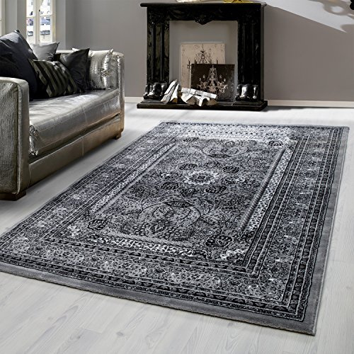 Teppium Kurzflor Teppich Wohnzimmer 200x300 (200 x 290 cm) Grau Vintage Look - Orientteppich Waschbar, Orientalisch Design, Pflegeleicht, Soft - Ideal für Schlafzimmer, Esszimmer und als Küchenteppich