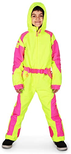 Tipsy Elves Neon Yellow Kid's Powder Ski Suit for Boys and Girls Size L