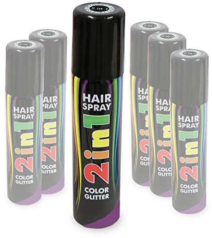 KarnevalsTeufel Hairspray 2in1 Color und Glitter in verschiedenen Farben buntes Haarspray mit Glitzer Haarschmuck farbig (Schwarz)