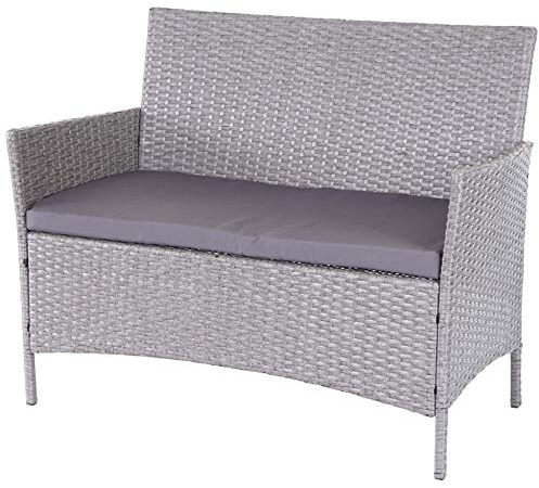 Mendler Poly-Rattan Gartenbank Halden - grau, Kissen anthrazit | Sitzbank, Bank