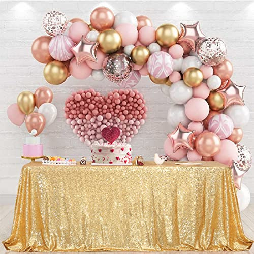 PartyDelight Sequin Tablecloth Gold 50X80 Rectangle High-Density 3mm Sequin Embroidery Closely Stitched for Extra Shimmer, Perfect for Weddings, Holiday Banquets & Upscale Party Decor