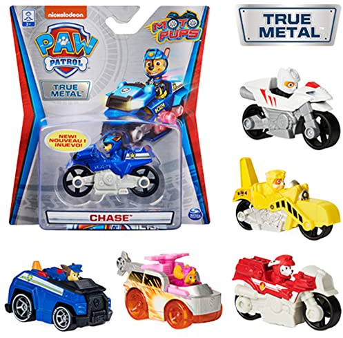 PAW PATROL True Metal - 1 Metallfahrzeug zum Sammeln - Moto Pups Motorräder und Klassische Fahrzeuge gemischt - Sortiert - Zufallsauswahl - Lieferumfang: 1 Fahrzeug