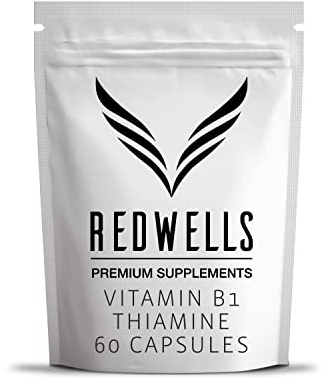 Vitamin B1 Capsules Thiamine REDWELLS No Additives High Strength 200mg - 60 Pack