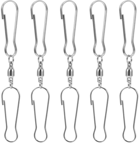 EXCEART 5 x drehbare Windsack-Haken mit Doppel-Clips, Drehhaken, Windspiel-Clip mit Spirale, Windspiel-Aufhänger, glatt drehend, Doppel-Clip, Doppeldrehhaken zum Aufhängen von Windsack