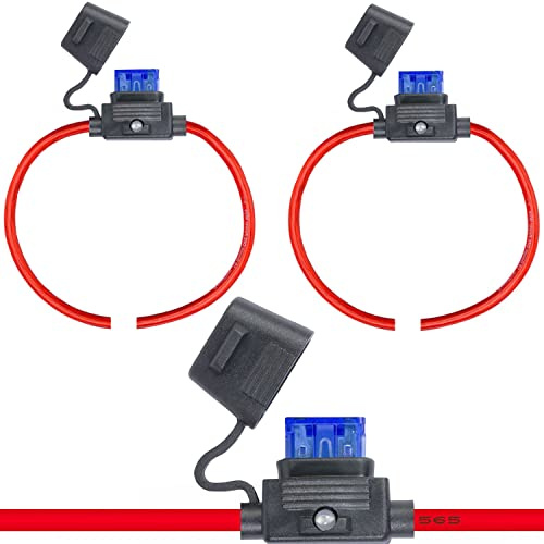 ZHOFONET 16AWG Inline Sicherungshalter,mit 30cm Draht ATO Flachsicherung Wasserdicht Halter, mit 2-teiligen Klein Flachsicherungen(5A,15A)2pack