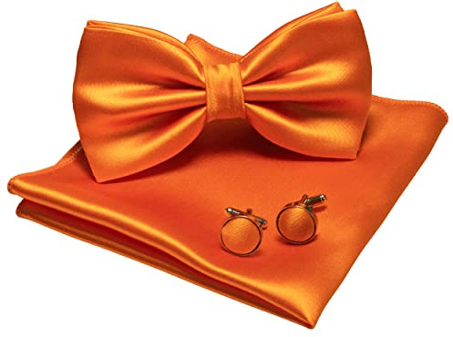 JEMYGINS Herren Fliege Satin Fliege und Einstecktuch mit Manschettenknöpfe Sets