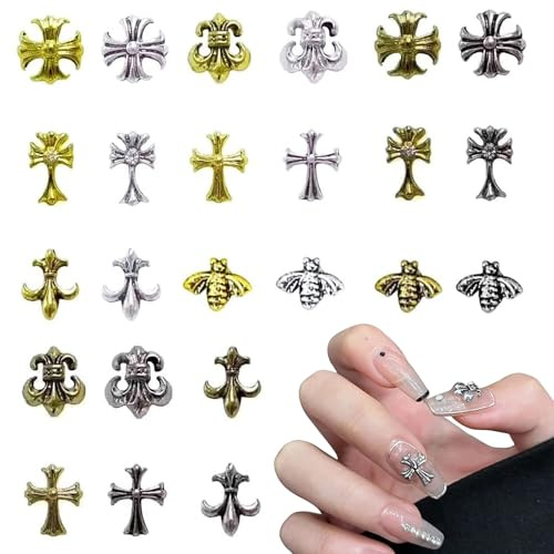 Kreuz Form Nagel,KEUGT 2 Boxen Kreuz Nail Art Charms Kit,3D Metall Punk Nagel Kunst,Nagelkunst Ornamente,Kreuz Vintage Nägel, Finger- und Zehennagel Dekorationen,DIY Art Nagel für Mädchen