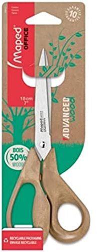 Maped - Ciseaux Advanced 50% PP Wood - Bout Pointu - Lames et Rivet en Acier Inoxydable - Poignées Ergonomiques 3D à 50% en Poudre de Bois - Garantis 10 ans - Ciseaux 18 cm